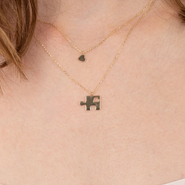 Altın Kolye - Kalpli Puzzle 14 Ayar Altın Kolye - 2