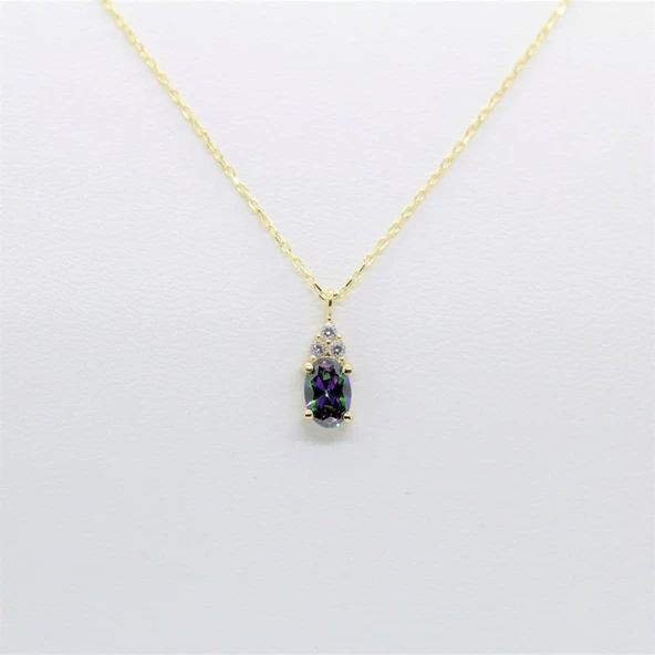 Altın Kolye - 1.30 Ct Mistik Topaz Oval Taşlı Has Taşlı Altın Kolye - Hediyelik 14 Ayar Altın Kolye - Resim 6