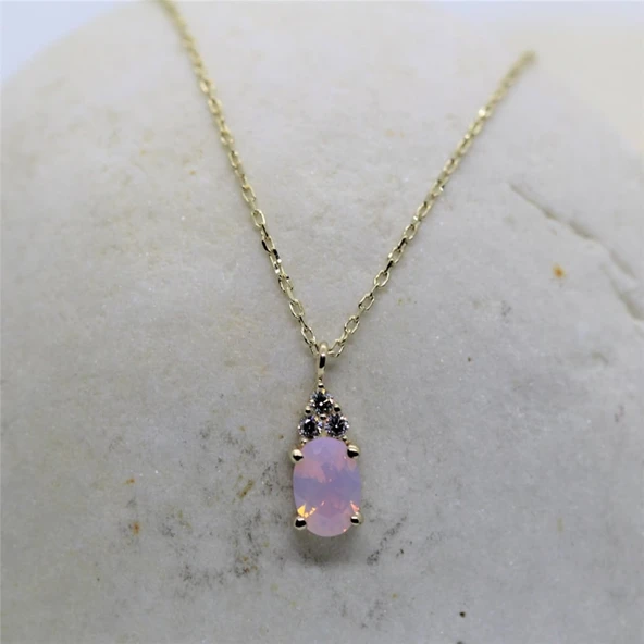 Altın Kolye - 0,60 CT Pembe Quarz 0,10 CT Pırlanta(Sıgnty) Taşlı Modern Tasarım Altın Kolye - Resim 8