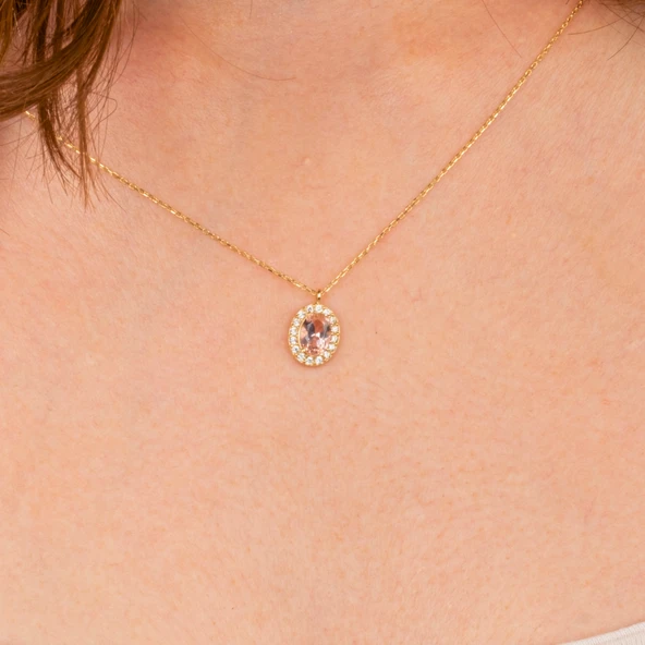 Altın Kolye - Morganite Oval Taşlı 14 Ayar Altın Kolye - 5