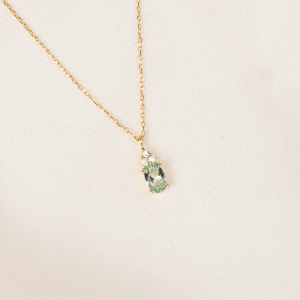 Altın Kolye - 1.50 Ct Nano Peridot Pırlanta Montürü Altın Kolye - Hediyelik Pırlanta Motürü Kolye - 5