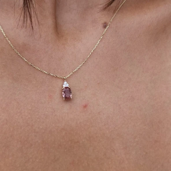 Altın Kolye - 1.05 CT Zultanit 0.25CT Pırlanta (Signty) Doğal Taşlı Sade Tasarım 14 Ayar Altın Kolye - Resim 6