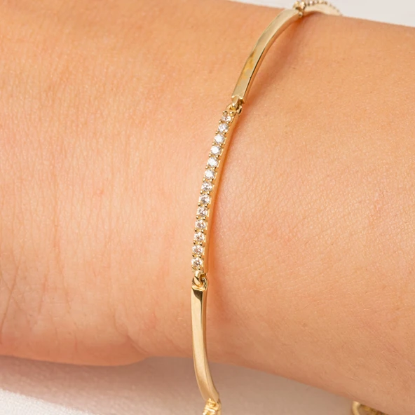 Altın Bileklik - Sıra Taşlı Modern Tasarım Şık 14 Ayar Altın Bileklik - 2