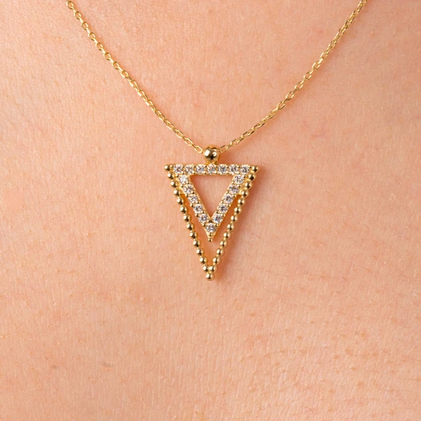 Altın Kolye - Üçgen Tasarımı Pırlanta İhtişamı Modern Tarz 14 Ayar Altın Kolye - Resim 2