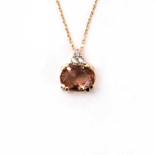 Altın Kolye - 1.15 CT Zultanit 0.20CT Swarovski Modern Tasarım Minimal Doğal Taş 14 Ayar Altın Kolye - Resim 5