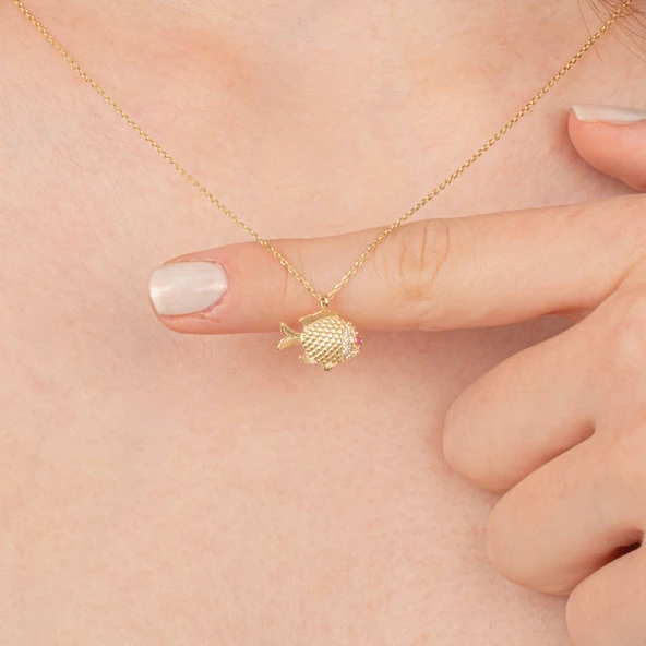 Altın Kolye - Taşlı Balık 14 Ayar Altın Kolye - 4