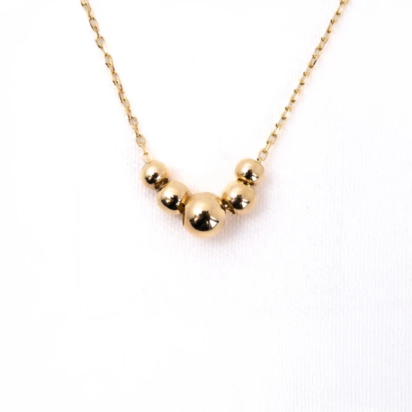 Altın Kolye - 14 Ayar Top Altın Kolye-Beş Toplu Modern Tasarım Altın Kolye - 3