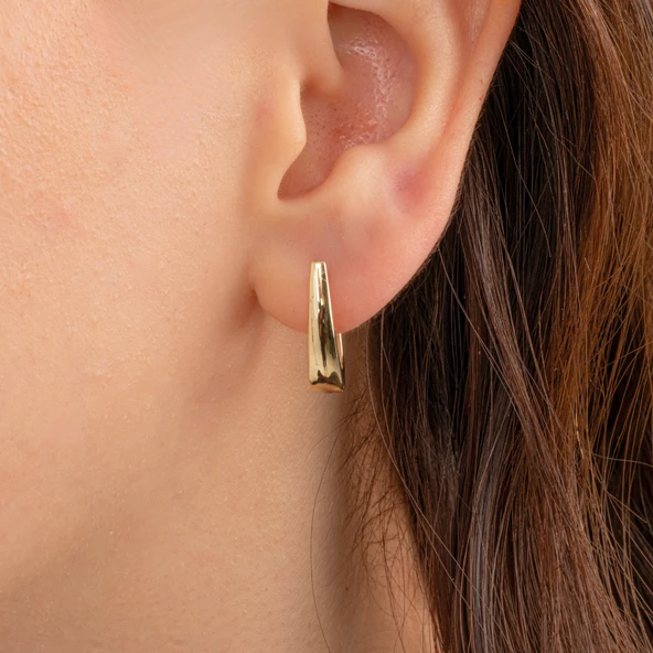 Altın Küpe - 14 Ayar Altın Oval Halka Küpe