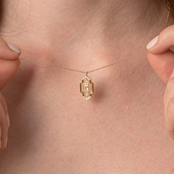 Altın Kolye - Baget Taşlı Şık Tasarım 14 Ayar Altın Kolye - 6