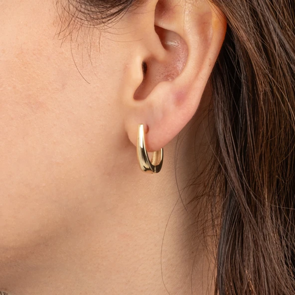 Altın Küpe - 14 Ayar Altın Oval Halka Küpe - 2