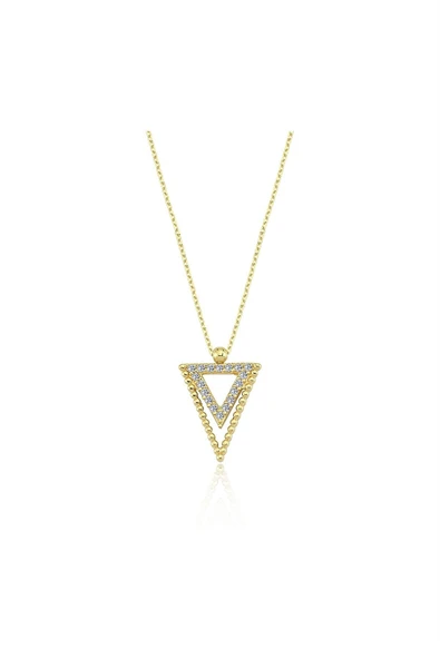 Altın Kolye - Üçgen Tasarımı Pırlanta İhtişamı Modern Tarz 14 Ayar Altın Kolye - Resim 9