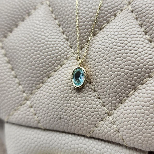 Altın Kolye - 1.05 CT Green Topaz Taşlı 14 Ayar Altın Modern Kolye- Green Topaz Tasarım Hediye Kolye - Resim 2