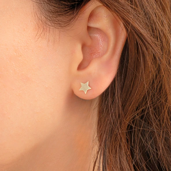 Altın Küpe - 14 Ayar Altın Minimal Yıldız Figürlü Küpe - 2