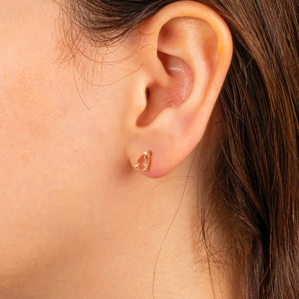 Altın Küpe - 14 Ayar Altın Damla Desenli Zultanit Taşlı Küpe - 3