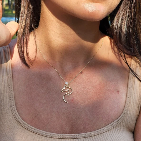 Altın Kolye - At Desenli 14 Ayar Altın Kolye - 2