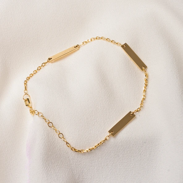 Altın Bileklik - Kişileştirelebilir Harf-İsim Yazılabilir 3 Plaka 14 Ayar Altın Bileklik