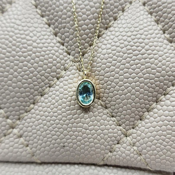 Altın Kolye - 1.05 CT Green Topaz Taşlı 14 Ayar Altın Modern Kolye- Green Topaz Tasarım Hediye Kolye ürün görseli 1