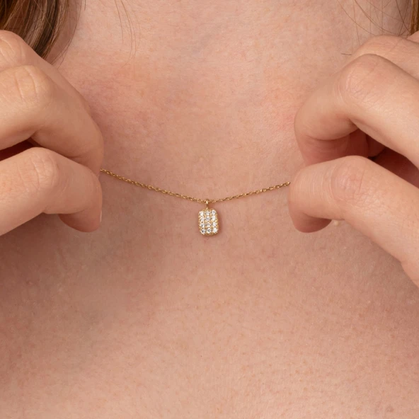 Altın Kolye - Zirkon Taşlı Minimal Tasarım 14 Ayar Altın Kolye - 5