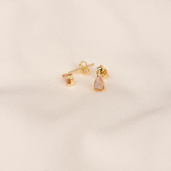 Altın Küpe - 14 Ayar Altın Damla Desenli Zultanit Taşlı Küpe - 6