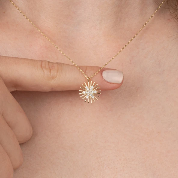 Altın Kolye - Aşk Pusulası Tarz Taşlı Modern Tasarım 14 Ayar Altın Kolye - Aşk Pusulası Şans Kolyesi - 8