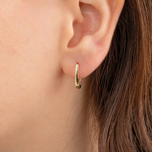 Altın Küpe - 14 Ayar Altın Oval Halka Küpe