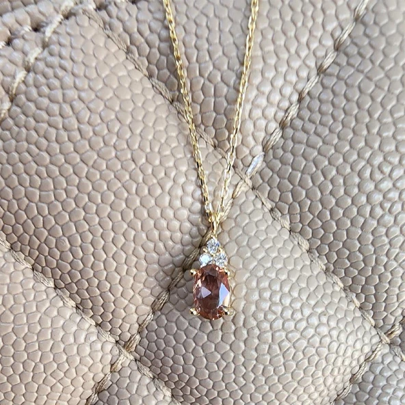 Altın Kolye - 1.05 CT Zultanit 0.25CT Pırlanta (Signty) Doğal Taşlı Sade Tasarım 14 Ayar Altın Kolye - Resim 2