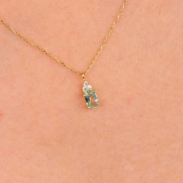 Altın Kolye - 1.50 Ct Nano Peridot Pırlanta Montürü Altın Kolye - Hediyelik Pırlanta Motürü Kolye - 8