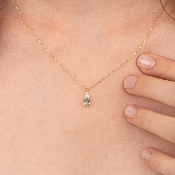 Altın Kolye - 1.50 Ct Nano Peridot Pırlanta Montürü Altın Kolye - Hediyelik Pırlanta Motürü Kolye - 7