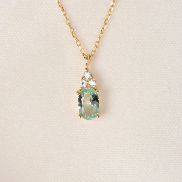 Altın Kolye - 1.50 Ct Nano Peridot Pırlanta Montürü Altın Kolye - Hediyelik Pırlanta Motürü Kolye - 2