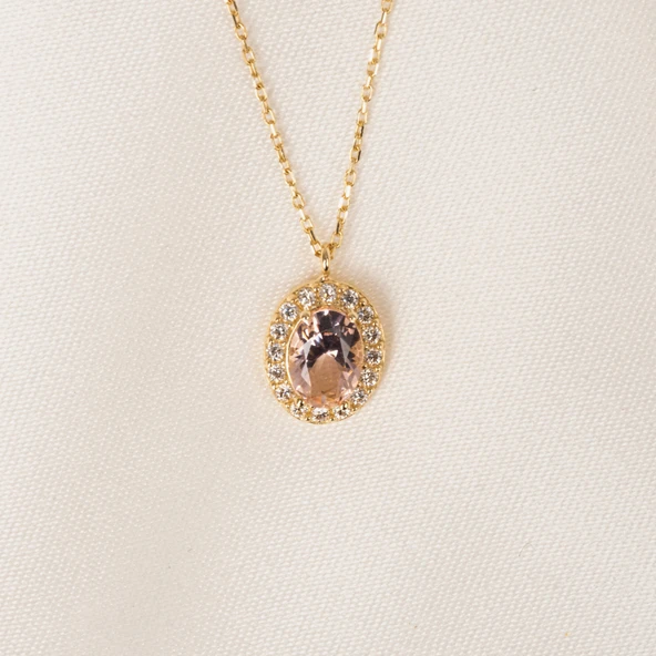 Altın Kolye - Morganite Oval Taşlı 14 Ayar Altın Kolye - 8