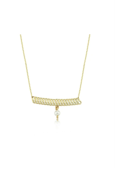 Altın Kolye - İnci Sallantılı Şerit Örgü 14 Ayar Altın Kolye - 2