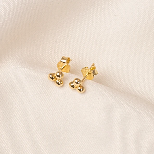 Altın Küpe - 14 Ayar Altın Üç Toplu Minimal Küpe - 5