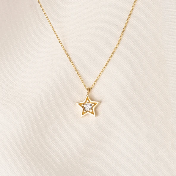 Altın Kolye - Zirkon Taşlı Yıldız Desenli 14 Ayar Altın Kolye - 2