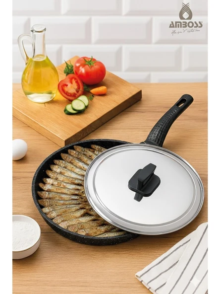 Amboss Döküm Granit Kapaklı Balık Tavası 34 cm - Resim 3