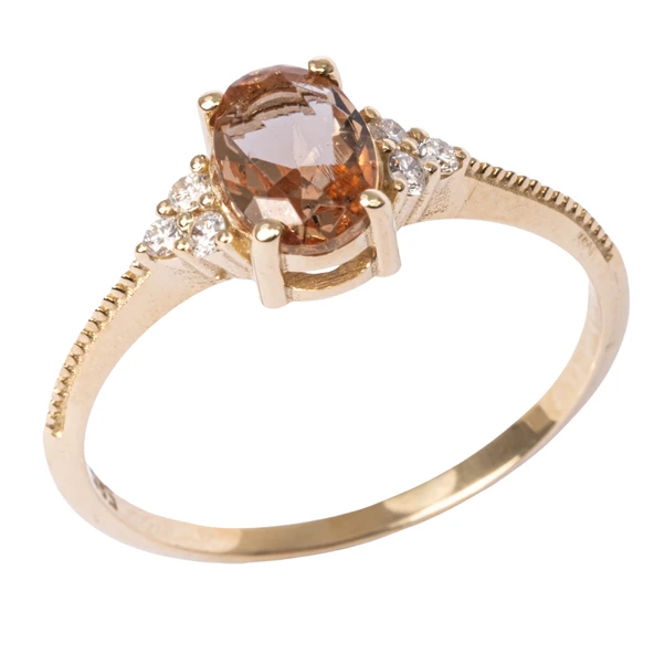 Pırlanta Yüzük - 0.10 Karat Pırlanta Taşlı Oval Kesim Zultanit Taşlı Modern Tasarım 14 Ayar Altın Yüzük - 8