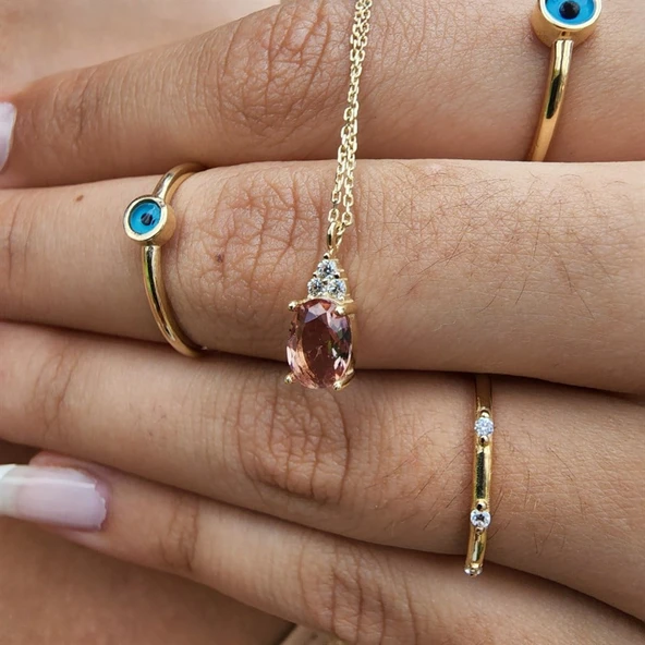 Altın Kolye - 1.05 CT Zultanit 0.25CT Pırlanta (Signty) Doğal Taşlı Sade Tasarım 14 Ayar Altın Kolye - Resim 5