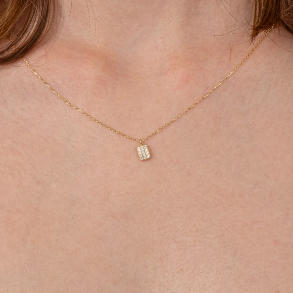 Altın Kolye - Zirkon Taşlı Minimal Tasarım 14 Ayar Altın Kolye - 6