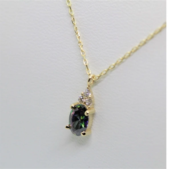 Altın Kolye - 1.30 Ct Mistik Topaz Oval Taşlı Has Taşlı Altın Kolye - Hediyelik 14 Ayar Altın Kolye - Resim 7