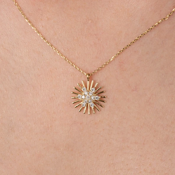 Altın Kolye - Aşk Pusulası Tarz Taşlı Modern Tasarım 14 Ayar Altın Kolye - Aşk Pusulası Şans Kolyesi - 7