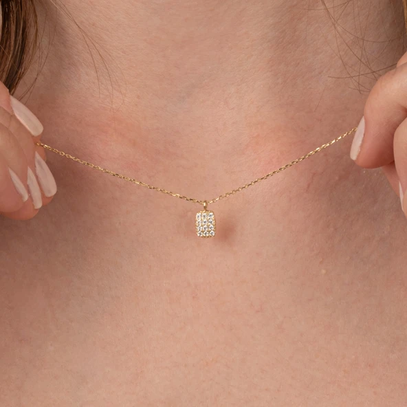 Altın Kolye - Zirkon Taşlı Minimal Tasarım 14 Ayar Altın Kolye - 3