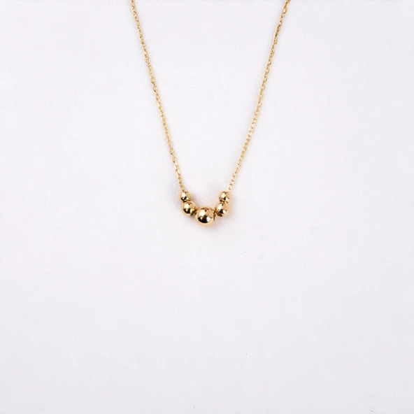 Altın Kolye - 14 Ayar Top Altın Kolye-Beş Toplu Modern Tasarım Altın Kolye - 4