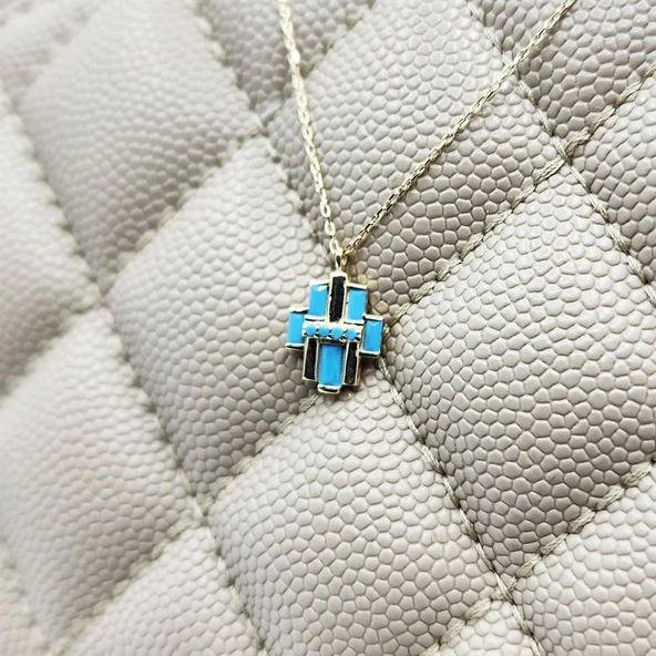 Altın Kolye - Çoklu Baget Enerji 14 Ayar Altın Kolye-Firuze Taşlı Baget Hediye 14 Ayar Altın Kolye - 3