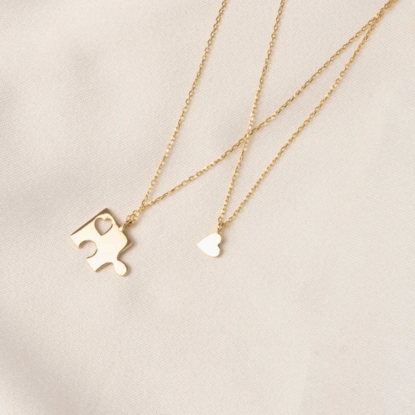 Altın Kolye - Kalpli Puzzle 14 Ayar Altın Kolye - 5