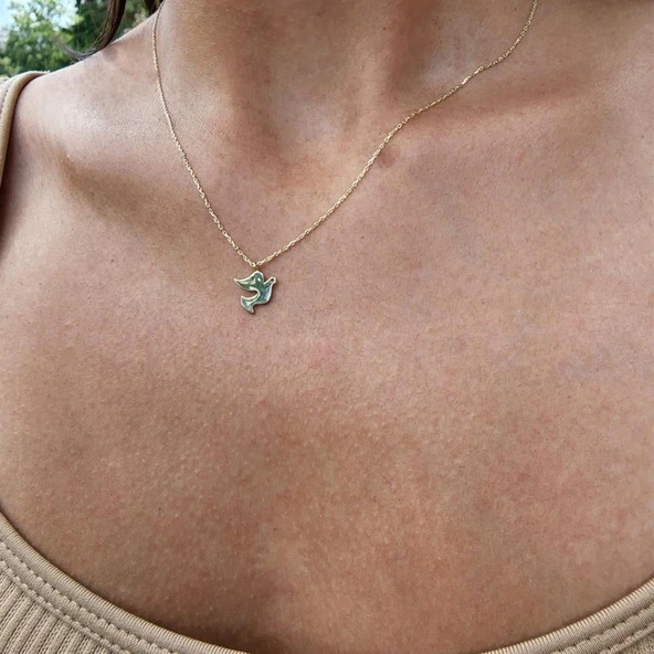 Altın Kolye - Talih Kuşu Taşsız Tasarım Gündelik Hediye Taşsız 14 Ayar Altın Kolye-Güvercin Kolye - 2