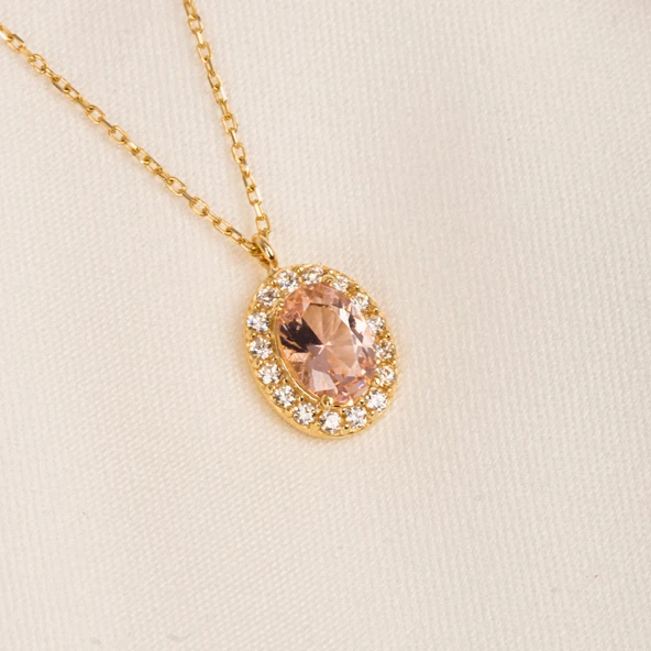 Altın Kolye - Morganite Oval Taşlı 14 Ayar Altın Kolye - 2