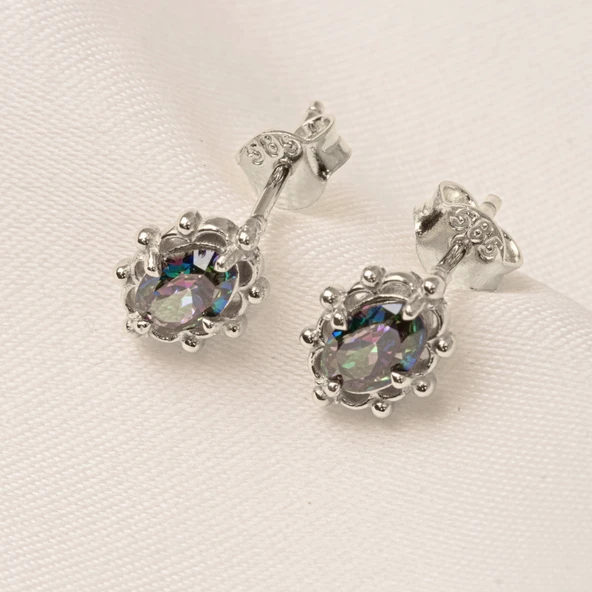 Altın Küpe - 14 Ayar Altın Vintage Tasarım Mistik Topaz Taşlı Küpe - 8