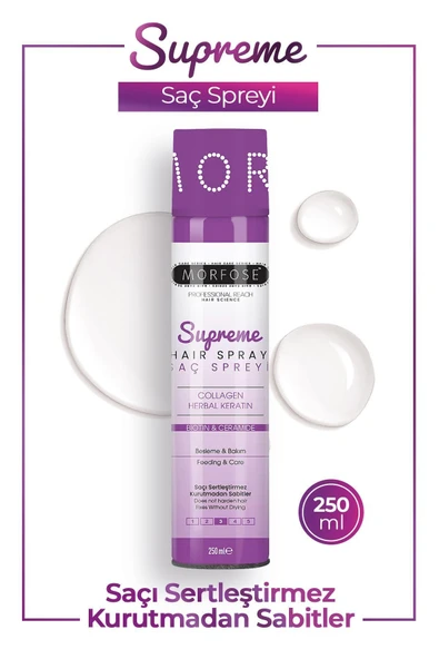 Morfose Supreme Saç Spreyi 250 ml - Kolajen, Bitkisel Keratin, Seramid - Resim 2