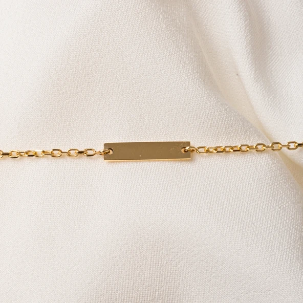 Altın Bileklik - Kişileştirelebilir Harf-İsim Yazılabilir 3 Plaka 14 Ayar Altın Bileklik - 5