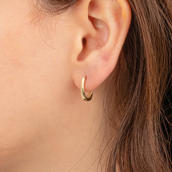 Altın Küpe - 14 Ayar Altın Oval Halka Küpe - 2