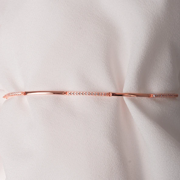 Altın Bileklik - Sıra Taşlı Modern Tasarım Şık 14 Ayar Altın Bileklik - 8